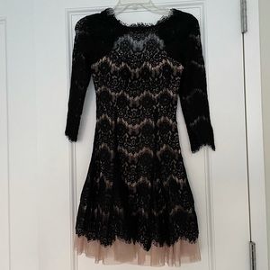 AQUA Three-Quarter Sleeve Lace Fit-and-Flare Dress